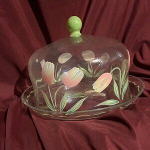 Princess House Crystal Cottage Tulip Cake plate with glass dome